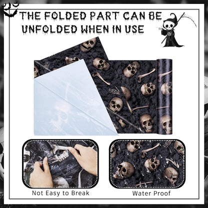 Preboun 100 ft X 54 in Halloween Skeleton Tablecloth Plastic Backdrop