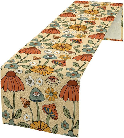 70's Boho Mushroom Table Runner, Retro Kitchen Groovy Hippie Funky Table Runner by ShiTingYu