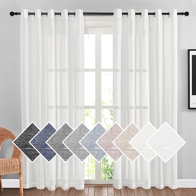 NICETOWN White Sheer Linen Curtains 84" Long, Grommet Top Privacy by NICETOWN
