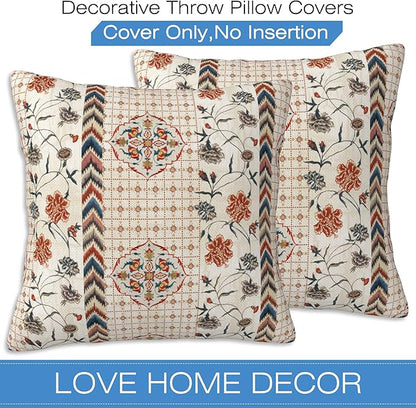 Throw Pillow Covers Boho Floral Pillow Covers 16x16 Inch Set of 2 Throw Pillows - Image 3