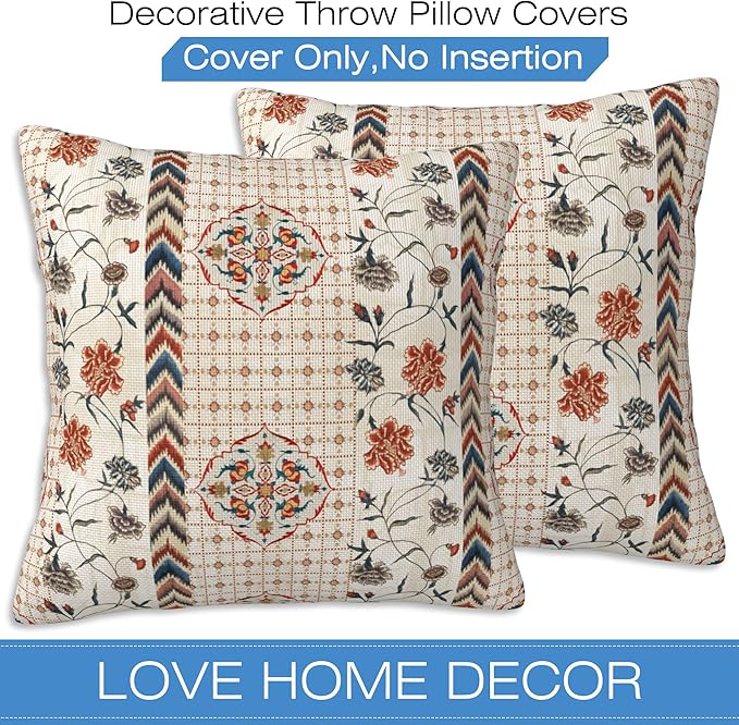 Throw Pillow Covers Boho Floral Pillow Covers 18x18 Inch Set of 2 Throw Pillows - Image 3