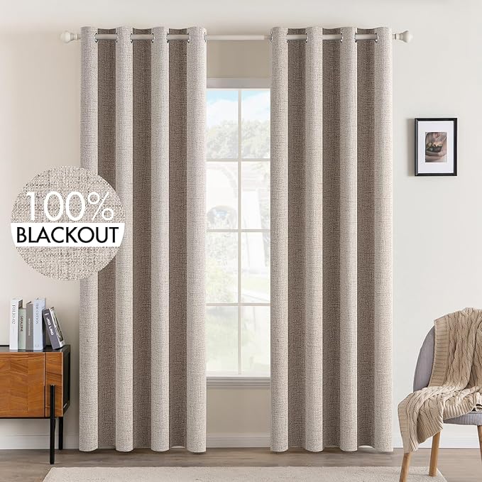 MIULEE Linen Texture Curtains for Bedroom Solid 100% Blackout Thermal Insulated by MIULEE