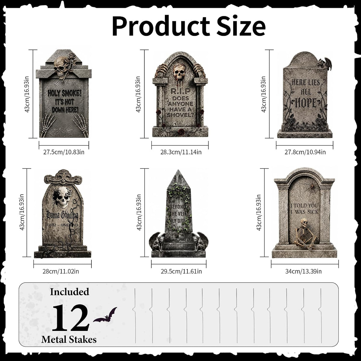 17" Halloween Tombstones Outdoor Decorations, 6 Pack Graveyard Yard Signs