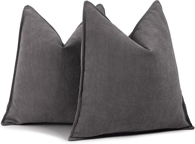 ZWJD Rustic Gray Pillow Covers 18x18 Set of 2 Chenille Throw Pillow Covers by ZWJD