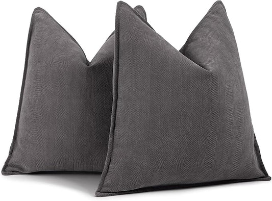 ZWJD Rustic Gray Pillow Covers 20x20 Set of 2 Chenille Throw Pillow Covers by ZWJD