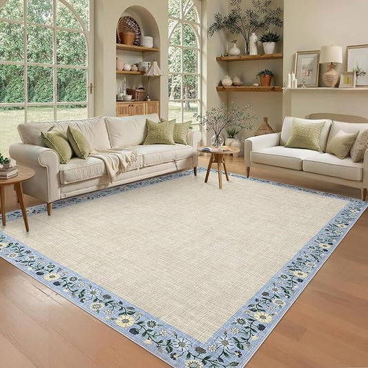 GarveeHome Washable Rugs for Living ROM 8 x 10 Large Area Rug Farmhouse Floral by GarveeHome