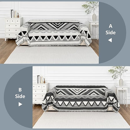 MYSKY HOME Sectional Couch Cover Black Boho Geometric Sofa Covers - Image 3