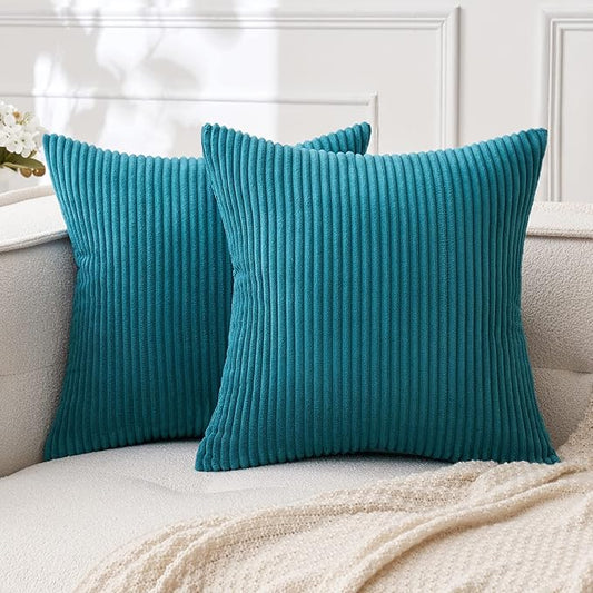 MIULEE Pack of 2 Teal Corduroy Pillow Covers Soft Boho Striped Throw Pillow by MIULEE