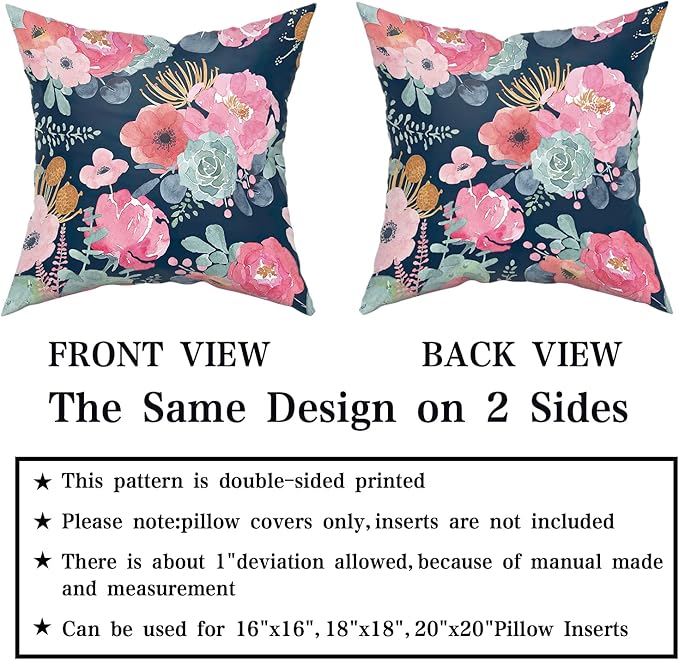 Watercolor Flower Throw Pillow Cover 22x22 Inch Pink Peony Floral - Image 6