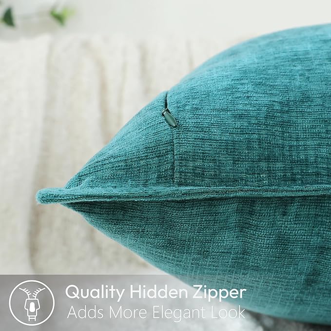 Stellhome Soft Chenille Decorative Pillow Covers 20x20 Inch Natural Teal Boho - Image 4