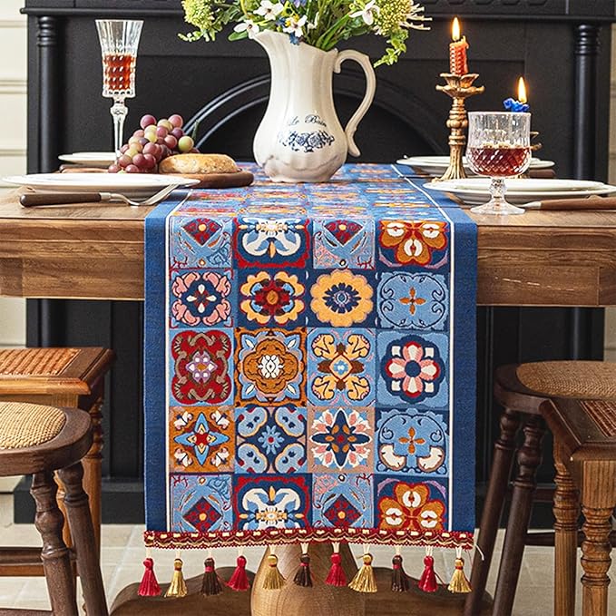 13×72 Inch Table Runner, Retro-Luxury Tassels Series by Unknown