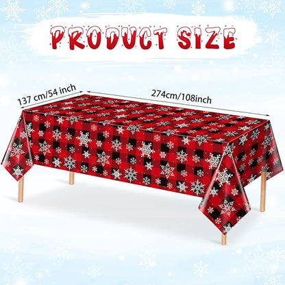 1 Pieces Red and Black Buffalo Plaid Merry Christmas Party Tablecloth - Image 2