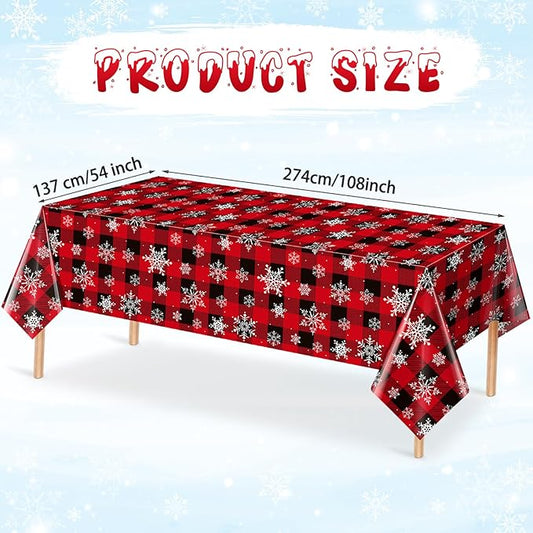 1 Pieces Red and Black Buffalo Plaid Merry Christmas Party Tablecloth - Image 2