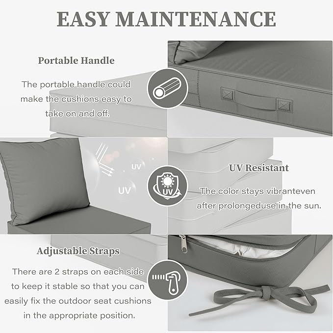 Outdoor Seat Cushion Set 19 L × 19 W × 4 H Inch Waterproof & Fade Resistant - Image 4