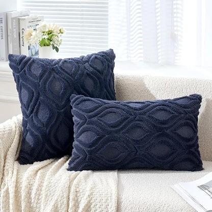 MIULEE Navy Blue Throw Pillow Covers 20x20 Inch, Soft Winter Plush Faux Wool - Image 2