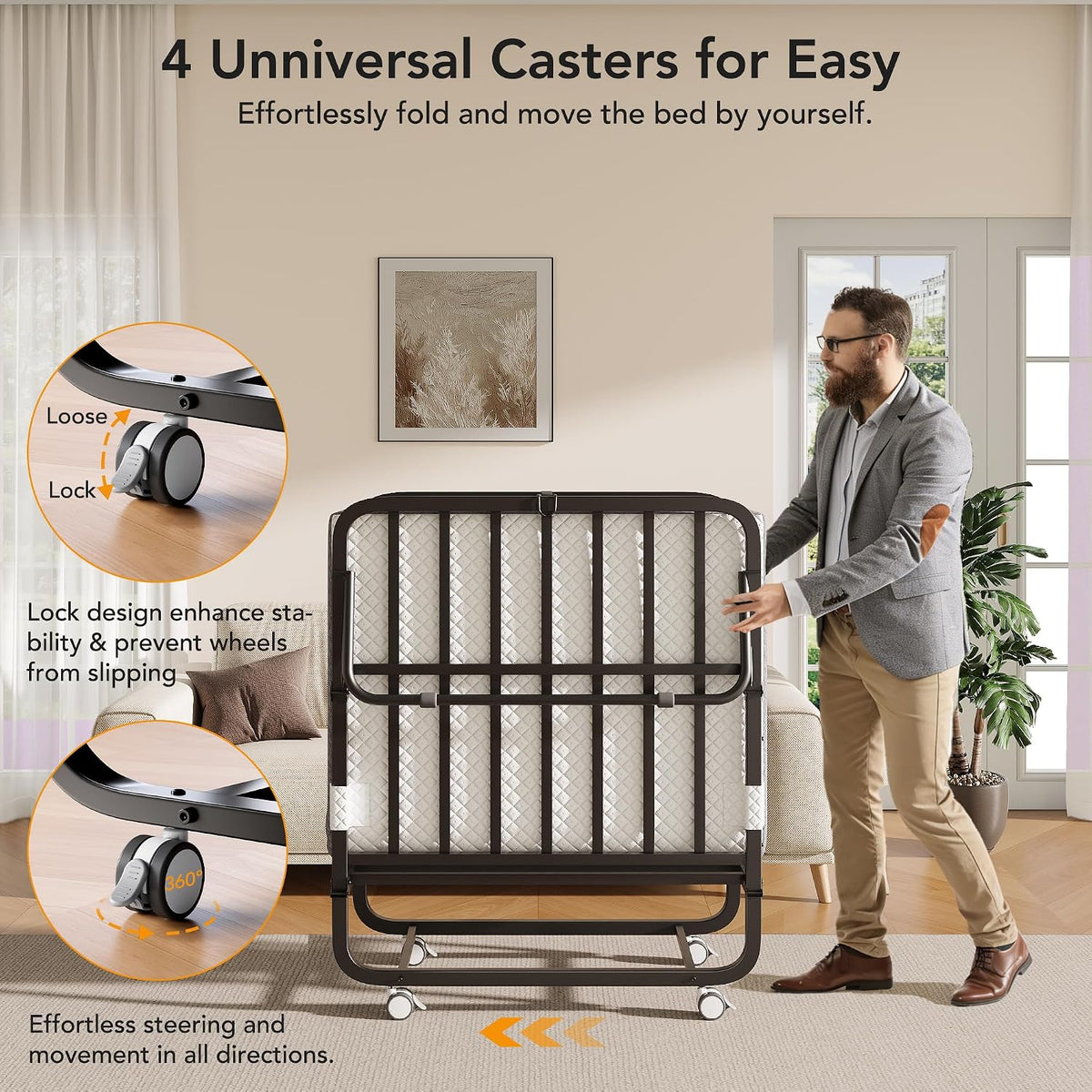 decofy folding bed, portable foldable bed with movable showing dimensions