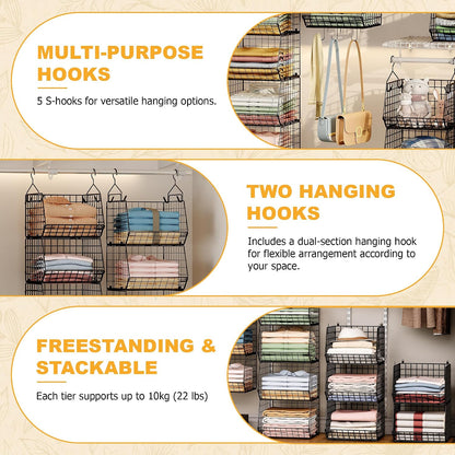 x-cosrack 3-tier hanging closet organizer, laundry room organization, front angle view