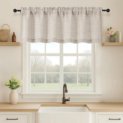 OVZME Valance for Windows, Light Filtering Faux Linen Textured Small Kitchen by OVZME