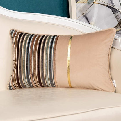 Yangest Brown Striped Patchwork Throw Pillow Cover Gold Leather Cushion Cover by Yangest