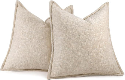 Pack of 2 Beige Decorative Throw Pillow Covers 18x18 Cozy Soft Chenille Boho - Image 5