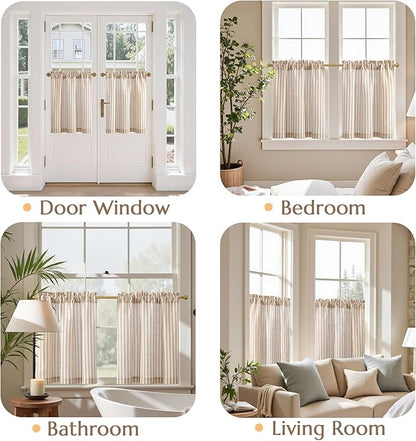 jinchan Striped Linen Kitchen Curtains 24 Inches Length Tier Curtains Farmhouse - Image 4