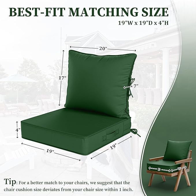 Outdoor Seat Cushion Set 19 L × 19 W × 4 H Inch Waterproof & Fade Resistant - Image 2