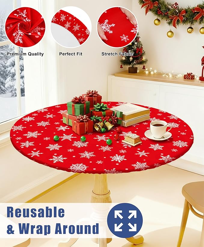 Round Spandex Christmas Tablecloth, Elastic Fitted Waterproof Tablecloths - Image 4