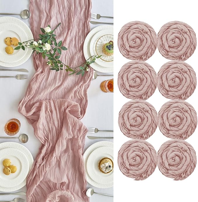 IVAPUPU 8 Pcs Cheesecloth Table Runner - 10ft Dusty Pink Boho Gauze Cheese by IVAPUPU