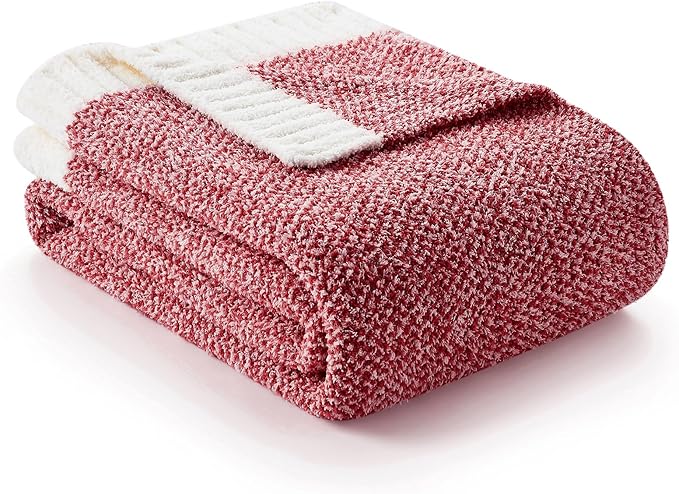 Snuggle Sac Christmas Red Blanket Twin Size, Ultra Soft Warm Fuzzy Knit Blanket by SnuggleSac