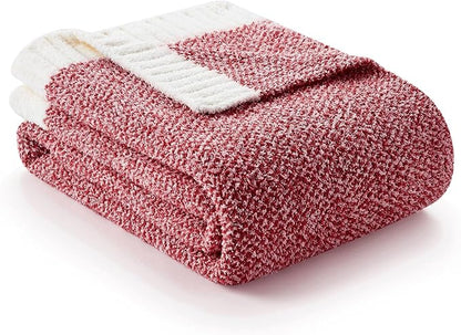 Snuggle Sac Christmas Red Blanket Twin Size, Ultra Soft Warm Fuzzy Knit Blanket by SnuggleSac