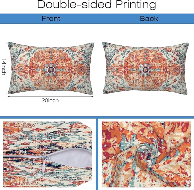 Throw Pillow Covers Boho Orange Pillow Covers 20x12 Inch Set of 2 Rug Boho - Image 2