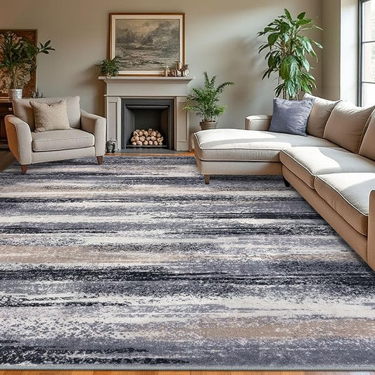 Modern Abstract 9x12 Large Machine Washable Living Room Rug Non-Slip Soft by lansny