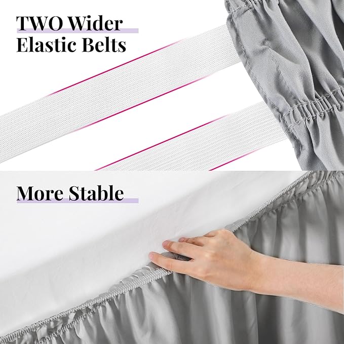 RIMELA Light Grey Bed Skirt King Size 12 Inch Drop, Elastic Bed Skirting - Image 5