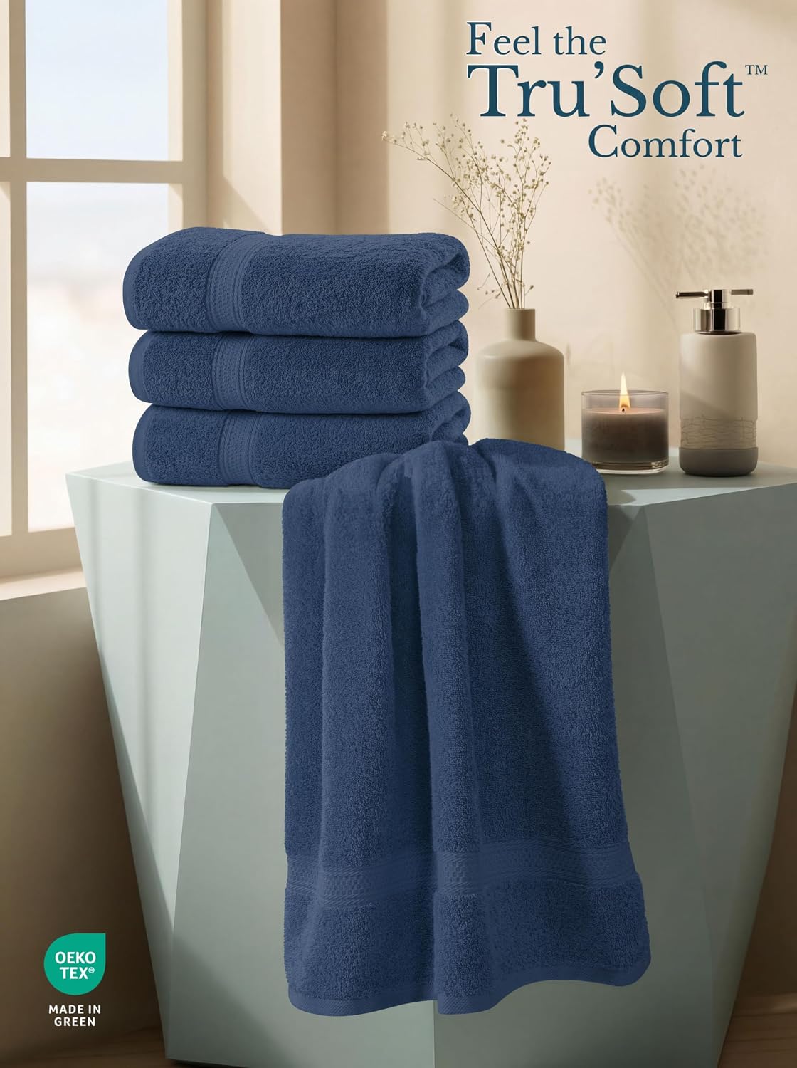utopia towels 4 pack premium bath towels, 27x54, side view