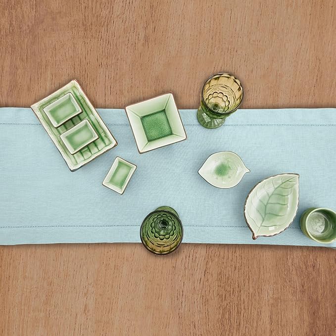 Solino Home Linen Aqua Blue Table Runner 132 Inches Long - Image 3