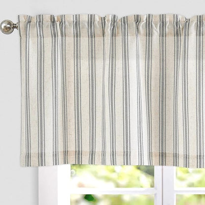 jinchan Striped Valance Farmhouse Window Treatment Linen Textured Drapes by JINCHAN