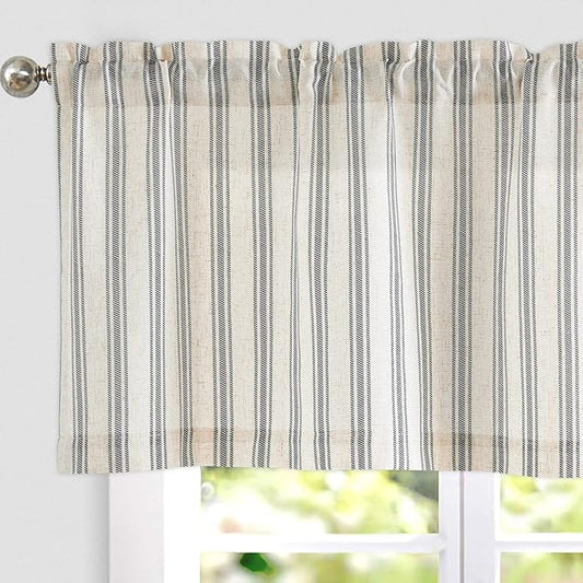 jinchan Striped Valance Farmhouse Window Treatment Linen Textured Drapes by JINCHAN