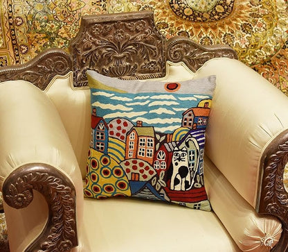 Blue Coastal Throw Pillow Cover | Karla Gerard Seaside Cat Pillow | Folklore - Image 6