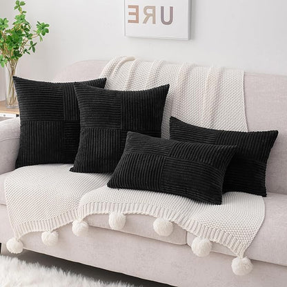 HWY 50 Black Corduroy Patchwork Throw Pillow Covers 12x20 Inch Rectangle - Image 8