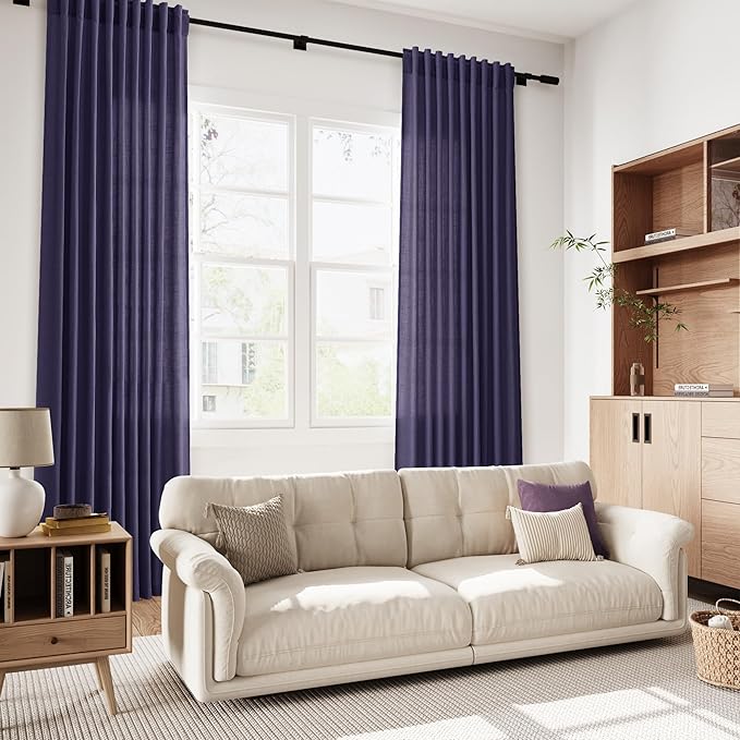 Nanspring Purple Linen Blend Light Filtering Back Tab Curtains 84 Inches Long - Image 7
