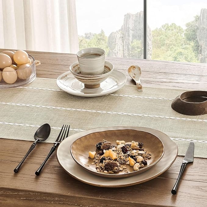 ZeeMart Farmhouse Braided Striped Table Runner, Rustic Beige Table Runners 108 - Image 5
