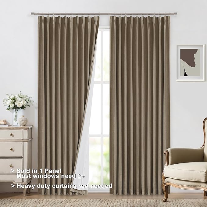 Vision Home Brown Pinch Pleated Full Blackout Curtains Linen Blended 60" Wide - Image 2