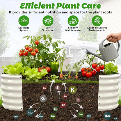 17" tall oval-shaped / elliptic metal raised garden, close-up detail