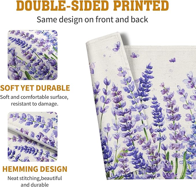 Lavender Placemats Set of 4 Purple Flower Butterfly Linen Fabric Table Mats - Image 5