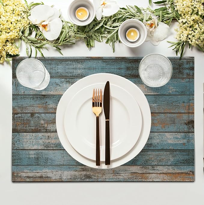 Rustic Wooden Board Print Placemats Set of 4 Vintage Wood Grain Texture - Image 3