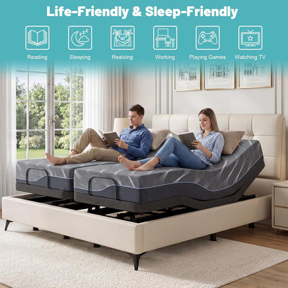 premium split king adjustable bed frame with 12", side view