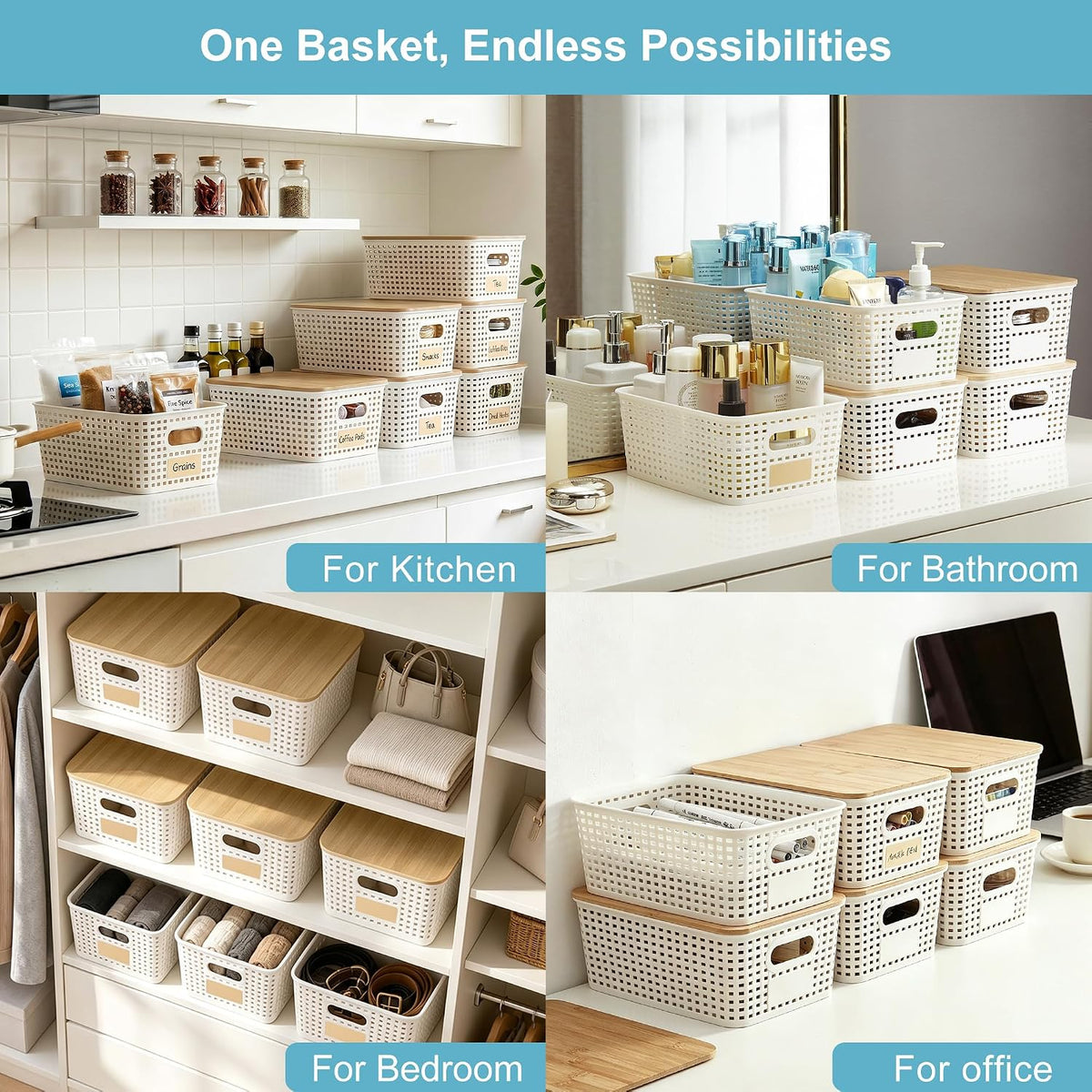 bagnizer small plastic storage bins with bamboo lids showing dimensions