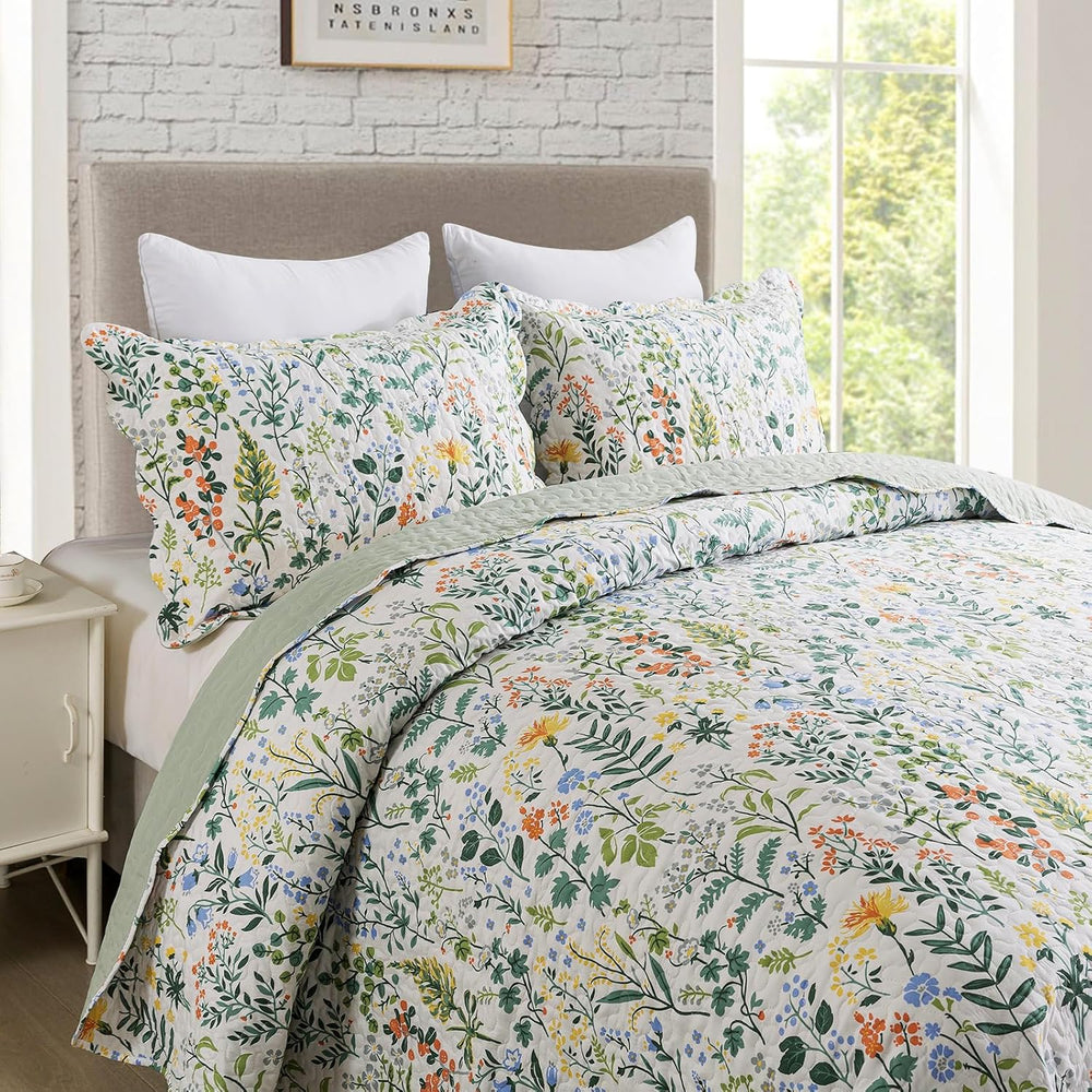 Travan 3-Piece Quilt Set Quilted Bedspread Lightweight Coverlet Set Garden St...