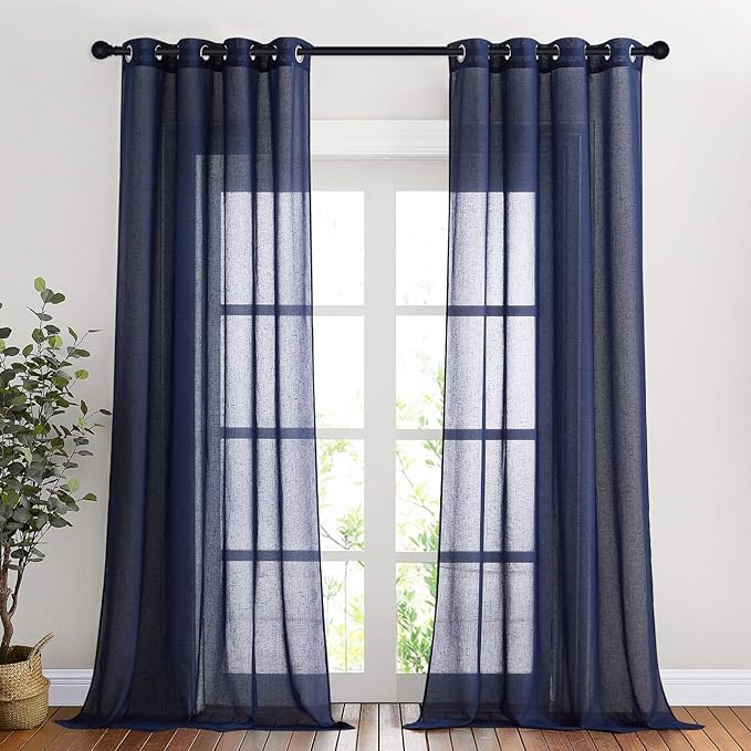 NICETOWN Linen Sheer Living Room Curtains 90 inch Long, Privacy Chic Semi Sheer by NICETOWN