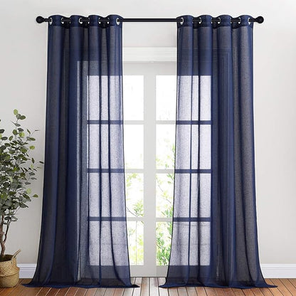 NICETOWN Linen Sheer Living Room Curtains 90 inch Long, Privacy Chic Semi Sheer by NICETOWN